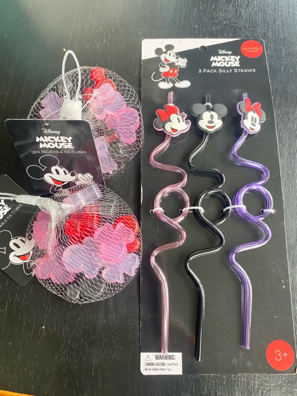 NWT Disney Mickey Mouse 2 pack Reusable Ice Cubes and 3 pack of straws.